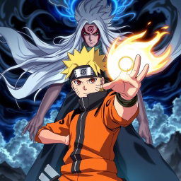 Boruto Uzumaki, Naruto's son, is depicted in an action-packed scene, confidently holding the glowing Rasengan in his right hand