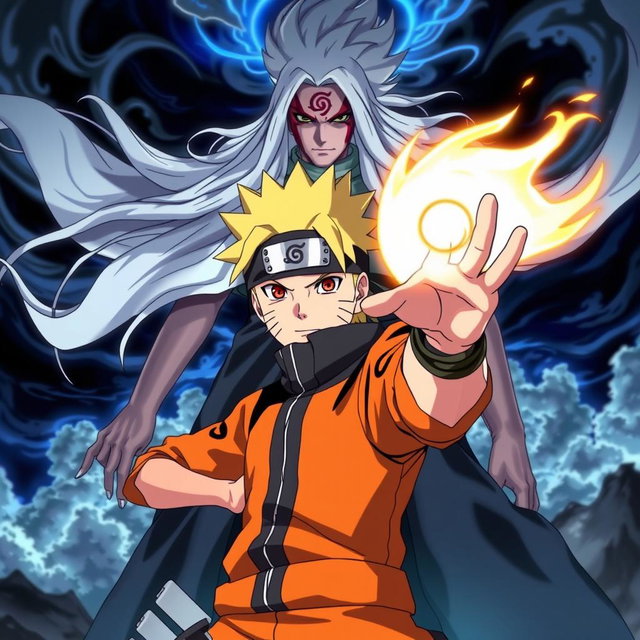 Boruto Uzumaki, Naruto's son, is depicted in an action-packed scene, confidently holding the glowing Rasengan in his right hand