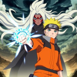 In an intense scene from "Boruto: Naruto Next Generations," Boruto Uzumaki is shown confidently holding the Rasengan in his right hand, radiating bright blue and white energy
