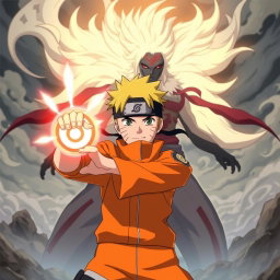 In a thrilling moment from "Boruto: Naruto Next Generations," Boruto Uzumaki is striking a confident pose, firmly clutching a glowing Rasengan in his right hand, radiating energy and determination