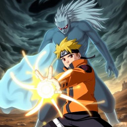 In a thrilling moment from "Boruto: Naruto Next Generations," Boruto Uzumaki is striking a confident pose, firmly clutching a glowing Rasengan in his right hand, radiating energy and determination