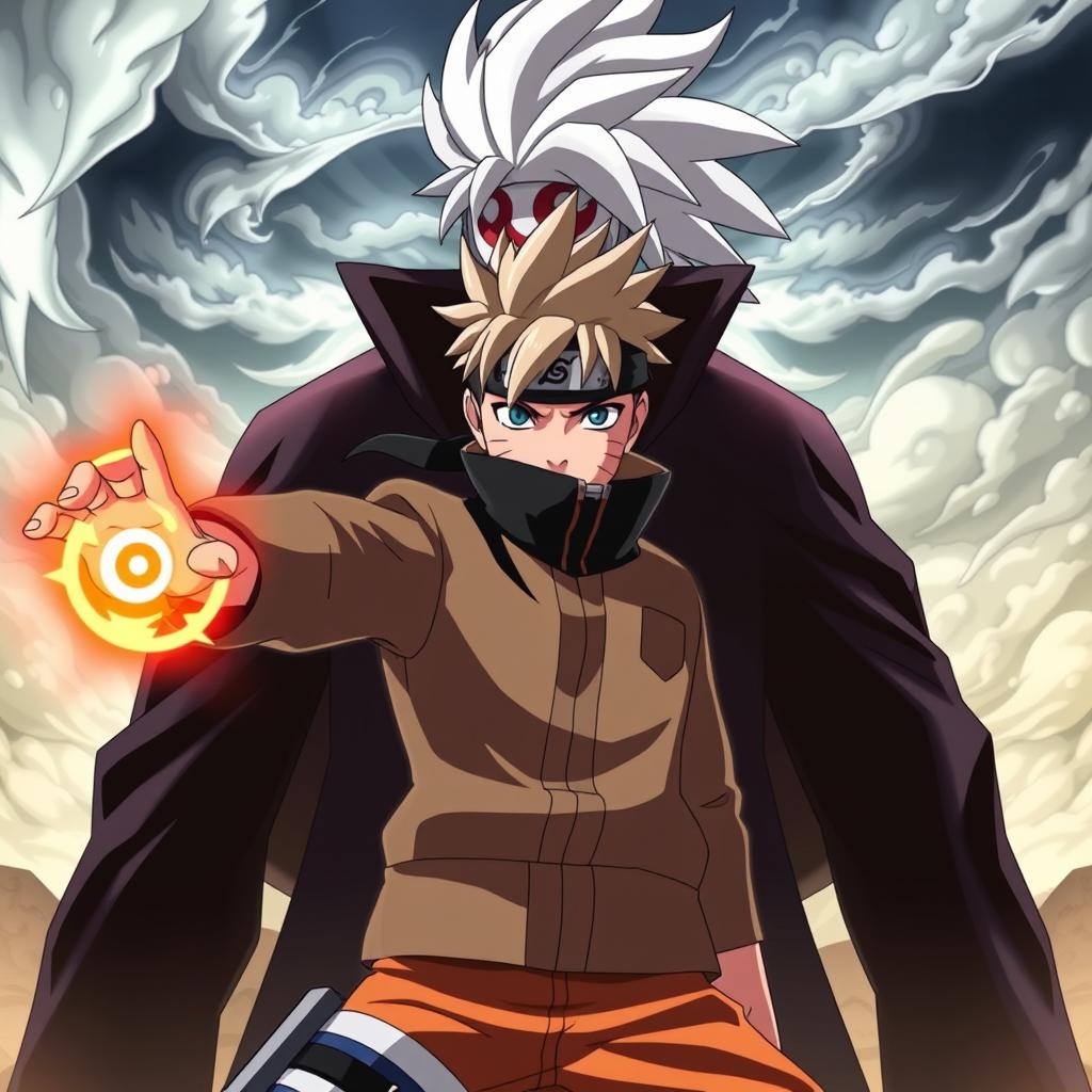 In a thrilling moment from "Boruto: Naruto Next Generations," Boruto Uzumaki is striking a confident pose, firmly clutching a glowing Rasengan in his right hand, radiating energy and determination