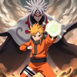 In a thrilling moment from "Boruto: Naruto Next Generations," Boruto Uzumaki is striking a confident pose, firmly clutching a glowing Rasengan in his right hand, radiating energy and determination