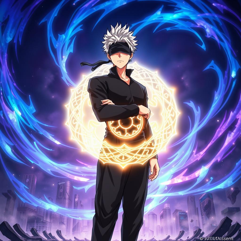 An anime accurate portrayal of Satoru Gojo from Jujutsu Kaisen as he activates his domain expansion