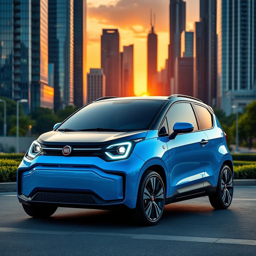 A futuristic Fiat Uno 2025, showcasing a modern design with sleek lines and an aerodynamic silhouette