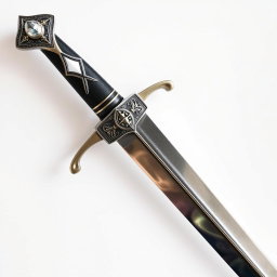 A beautifully crafted sword displayed against a clean white background, showcasing its intricate details