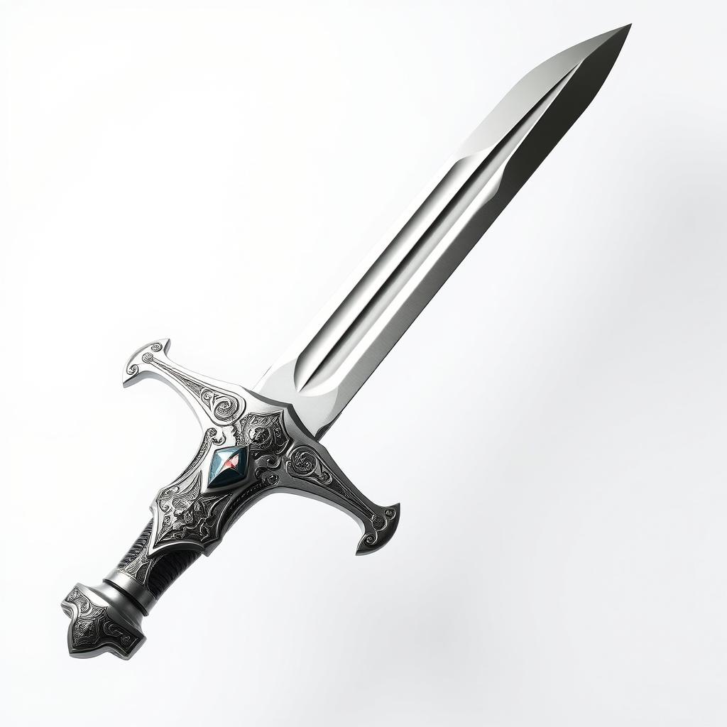 A beautifully crafted sword displayed against a clean white background, showcasing its intricate details