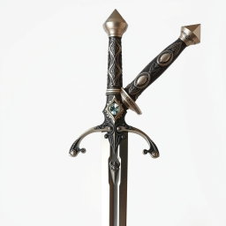 A beautifully crafted sword displayed against a clean white background, showcasing its intricate details