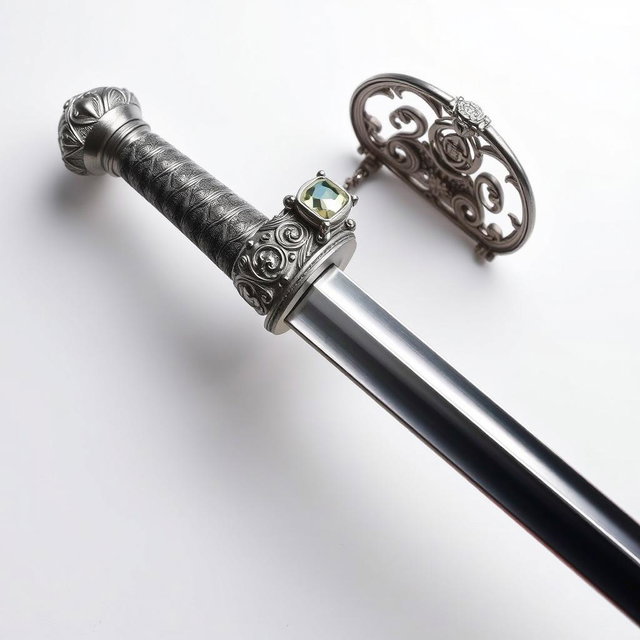 A beautifully crafted sword displayed against a clean white background, showcasing its intricate details