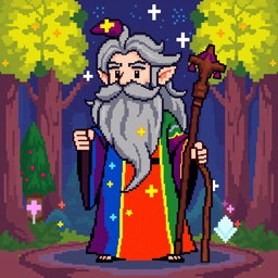A pixel art representation of Merlin, the iconic wizard from Arthurian legends, in a 32x32 pixel format