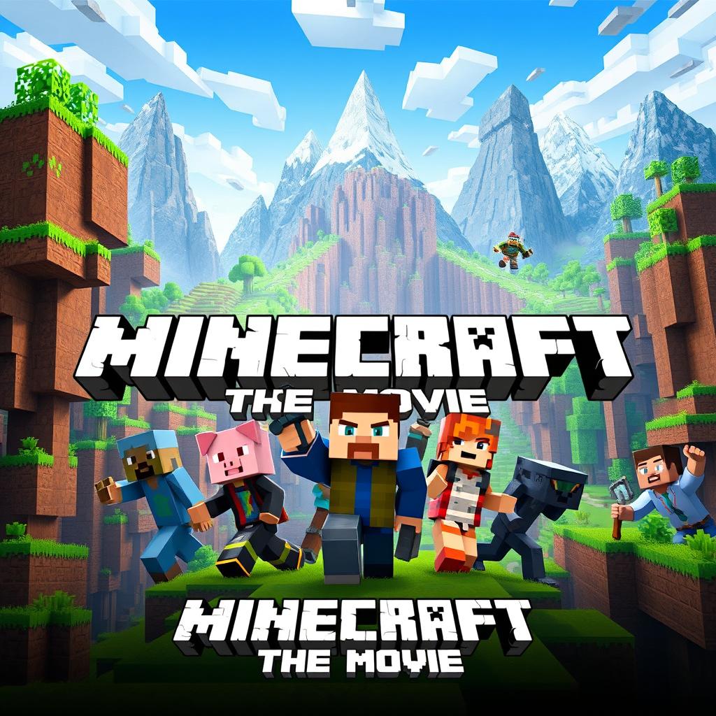 An epic Pixar-style movie poster for the highly anticipated 'Minecraft: The Movie'