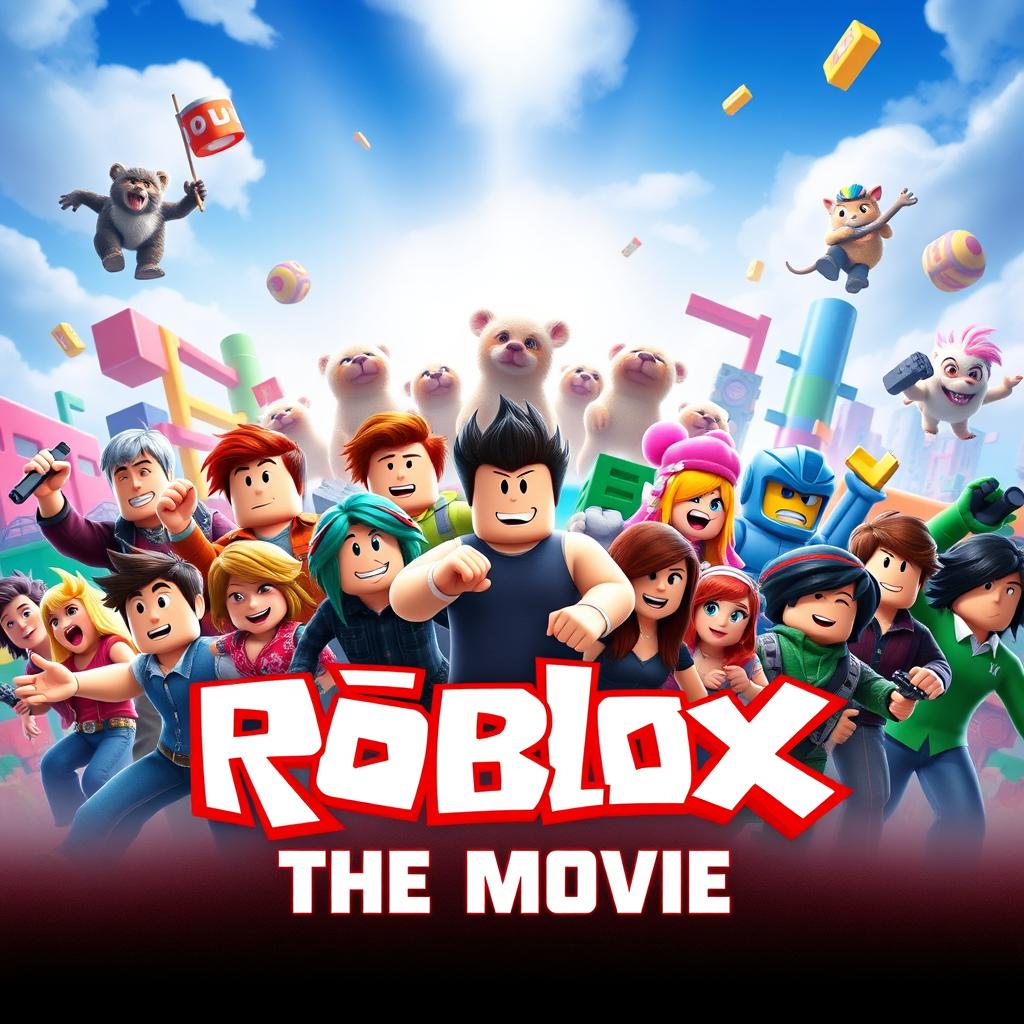 An epic Pixar-style movie poster for 'Roblox: The Movie'