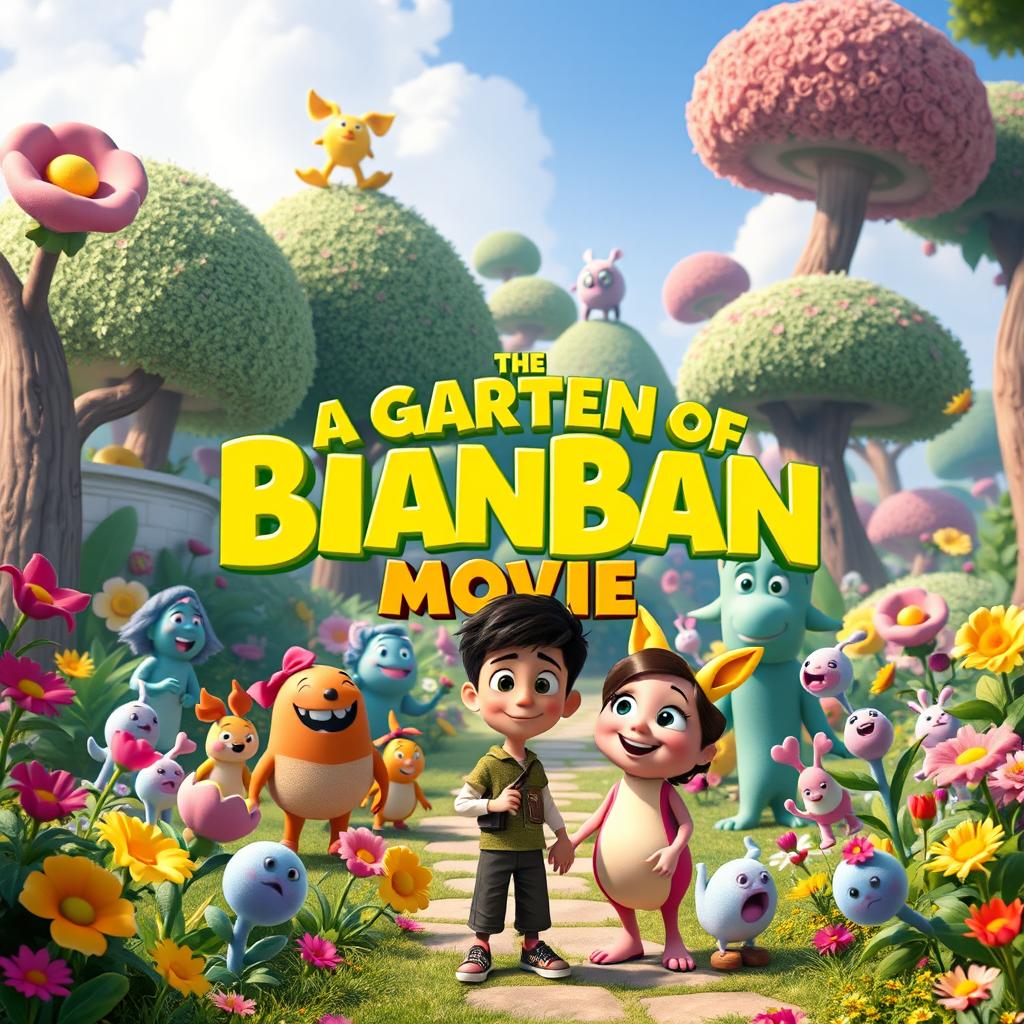 An epic Pixar-style movie poster for 'A Garten of BanBan Movie'