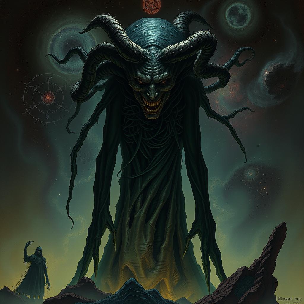 A surreal and menacing representation of Nyarlathotep, the Crawling Chaos from H