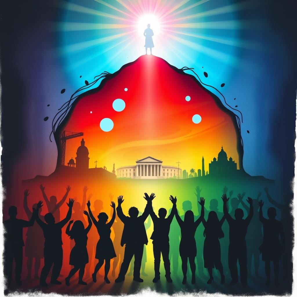 A vibrant and symbolic representation of transformation, depicting a 'World Polar Shift' from darkness to light