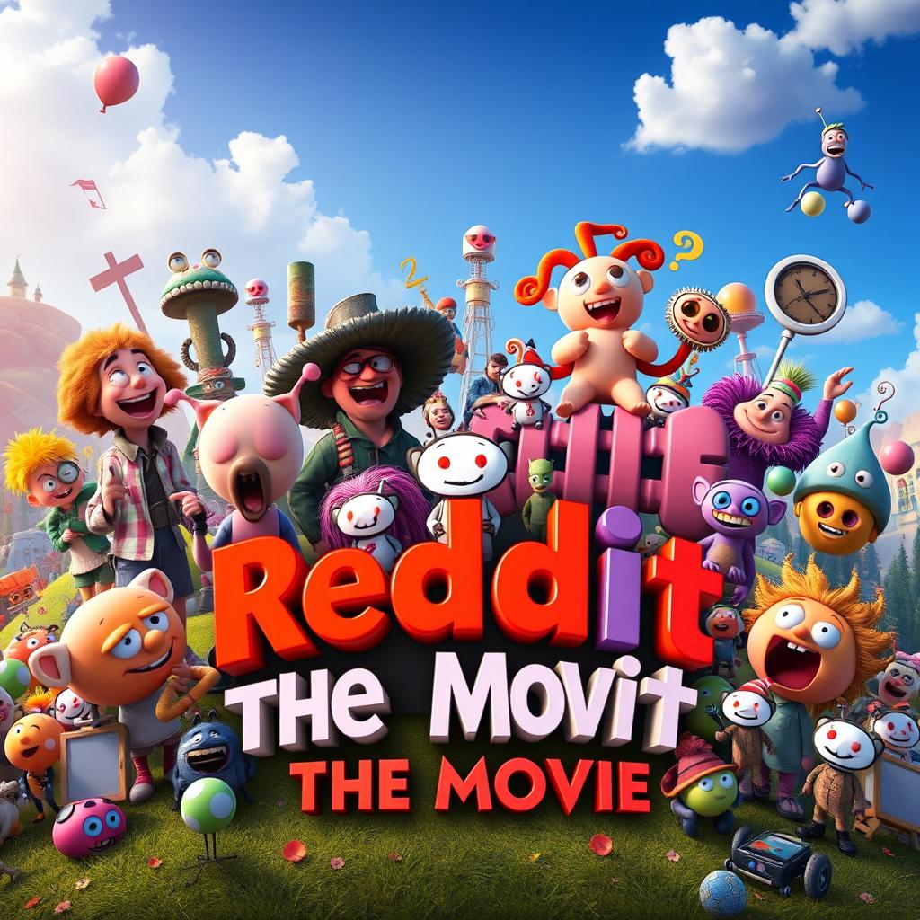 An epic Pixar-style movie poster for 'Reddit: The Movie'
