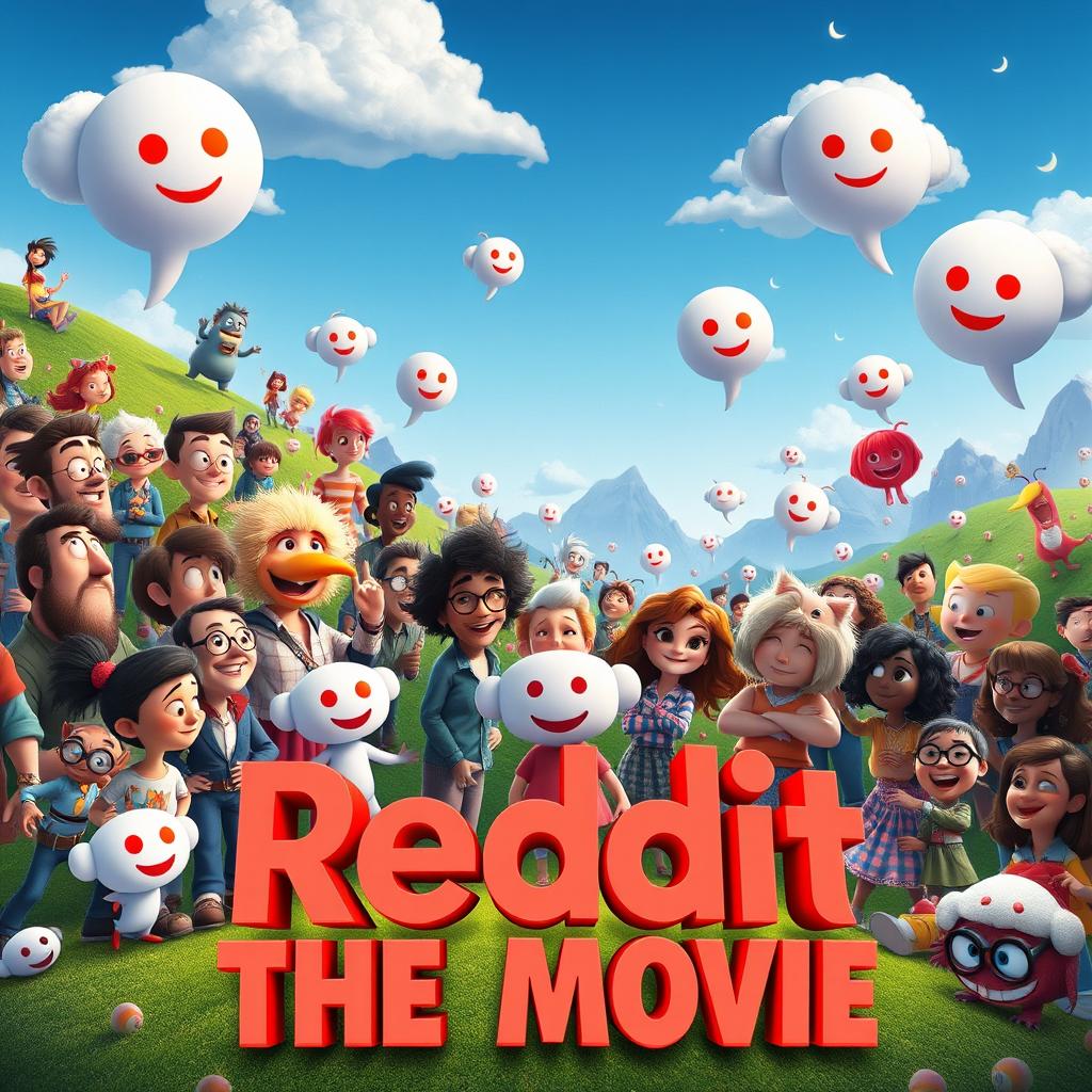 An epic Pixar-style movie poster for 'Reddit: The Movie'