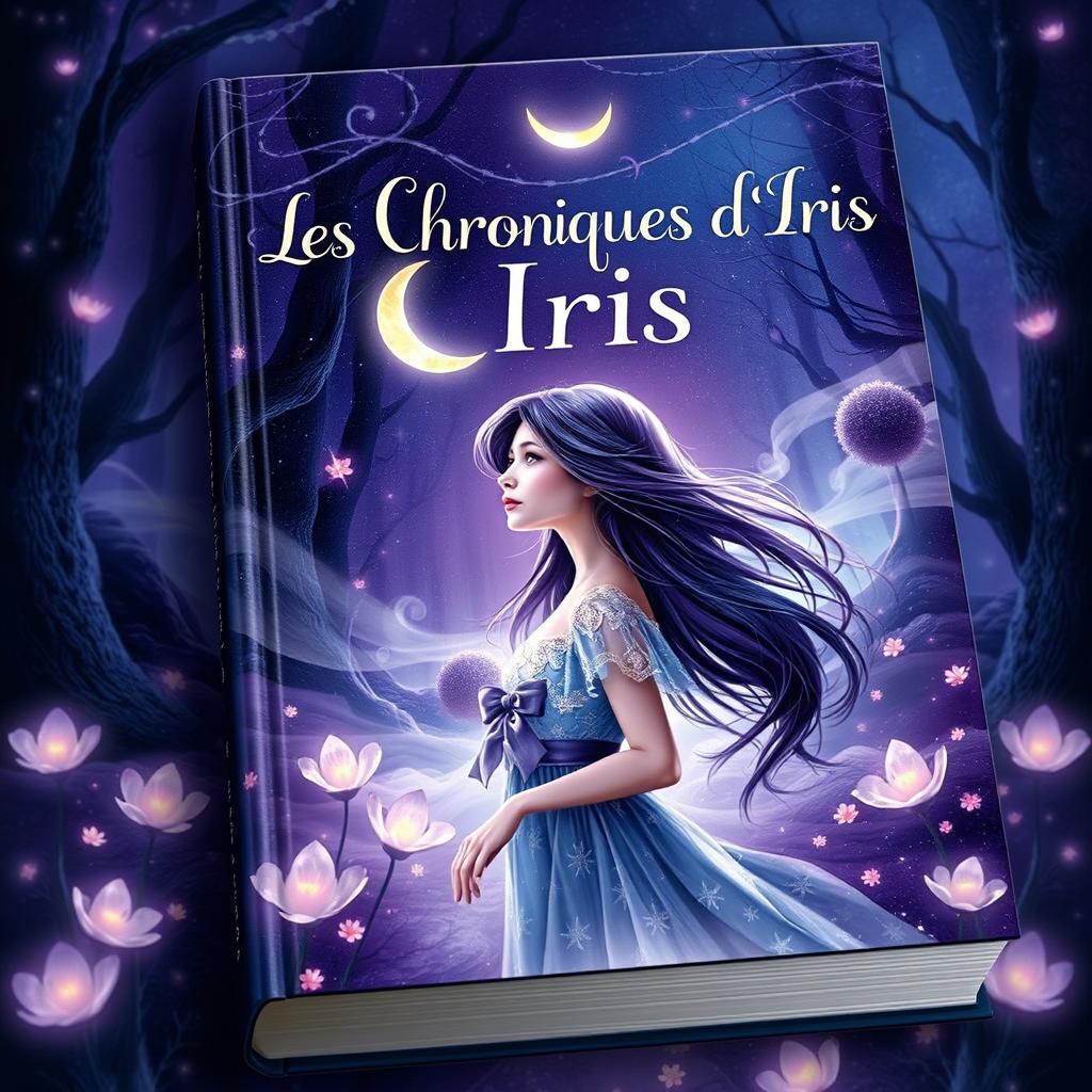 A captivating book cover for 'Les Chroniques d'Iris' featuring a mystical and enchanting theme