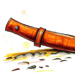 An artistic depiction of a brown leather sword scabbard positioned perpendicular to the ground