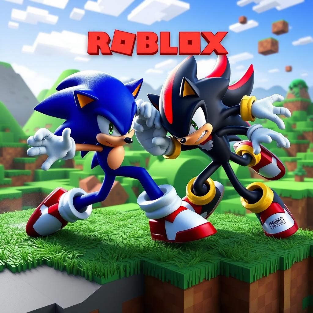 A dynamic scene depicting Sonic the Hedgehog and Shadow the Hedgehog locked in an intense battle