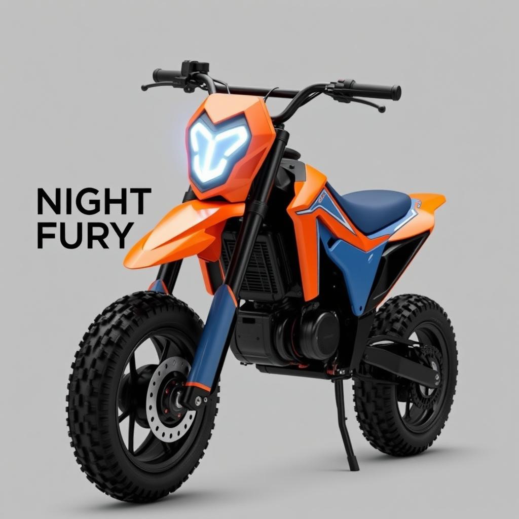 A unique electric pit bike featuring sharp contours while maintaining a sleek and modern design