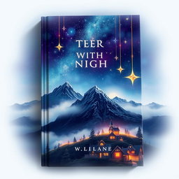 A captivating book cover design featuring a mesmerizing night sky filled with sparkling stars in the upper part