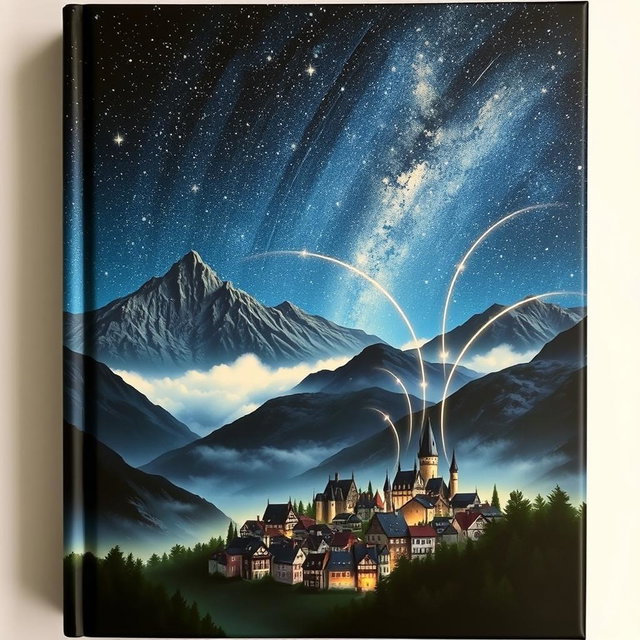 A captivating book cover featuring a mesmerizing night sky filled with twinkling stars in the upper section