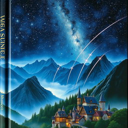 A captivating book cover featuring a mesmerizing night sky filled with twinkling stars in the upper section