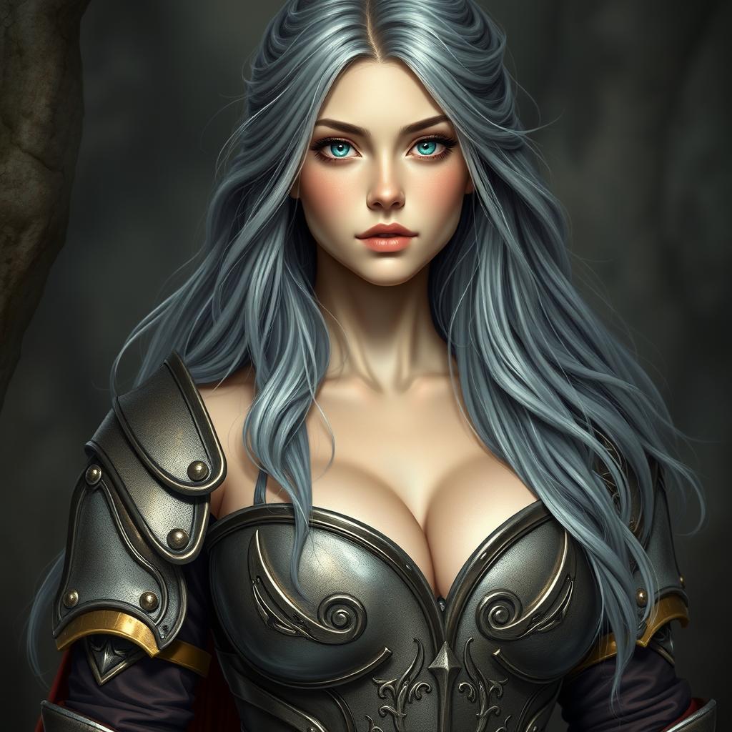 A stunningly beautiful European cleric girl with a diamond-shaped face that radiates kindness and shyness