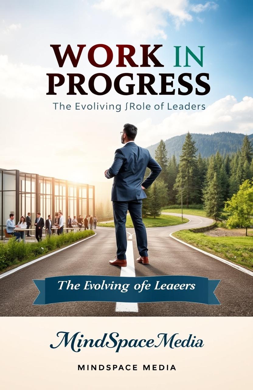 A book cover for 'Work in Progress', featuring a dynamic leader standing at a crossroads