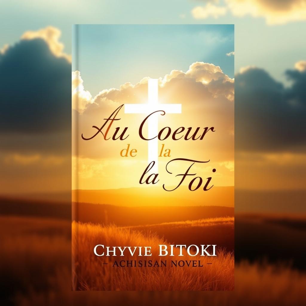 A visually captivating book cover design for a Christian novel titled 'Au Coeur de la Foi' by Chyvie BITOKI