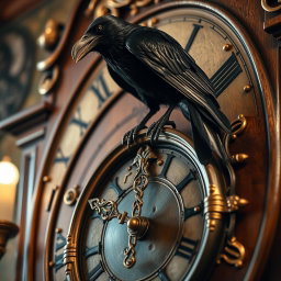 A detailed close-up view of an antique wall clock, showcasing intricate designs and golden accents