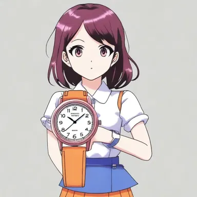 In the anime series, the character wore an analog watch with a unique design that matched her quirky personality.
