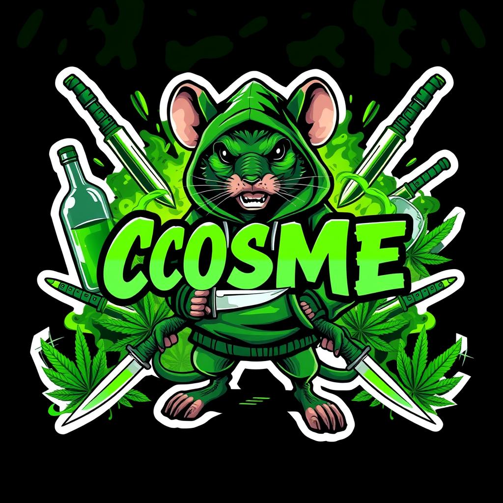 A dynamic and aggressive urban hooligan style sticker featuring the word 'COSME' prominently in the center, designed with a fierce and eye-catching aesthetic