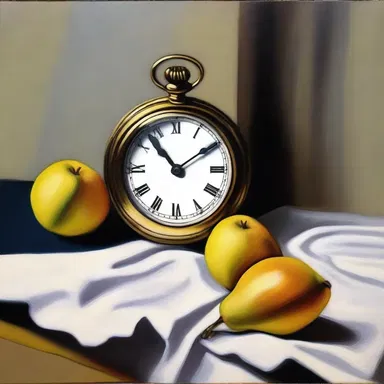 The painting depicted a still life with an analog watch, symbolizing the passage of time.