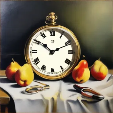 The painting depicted a still life with an analog watch, symbolizing the passage of time.