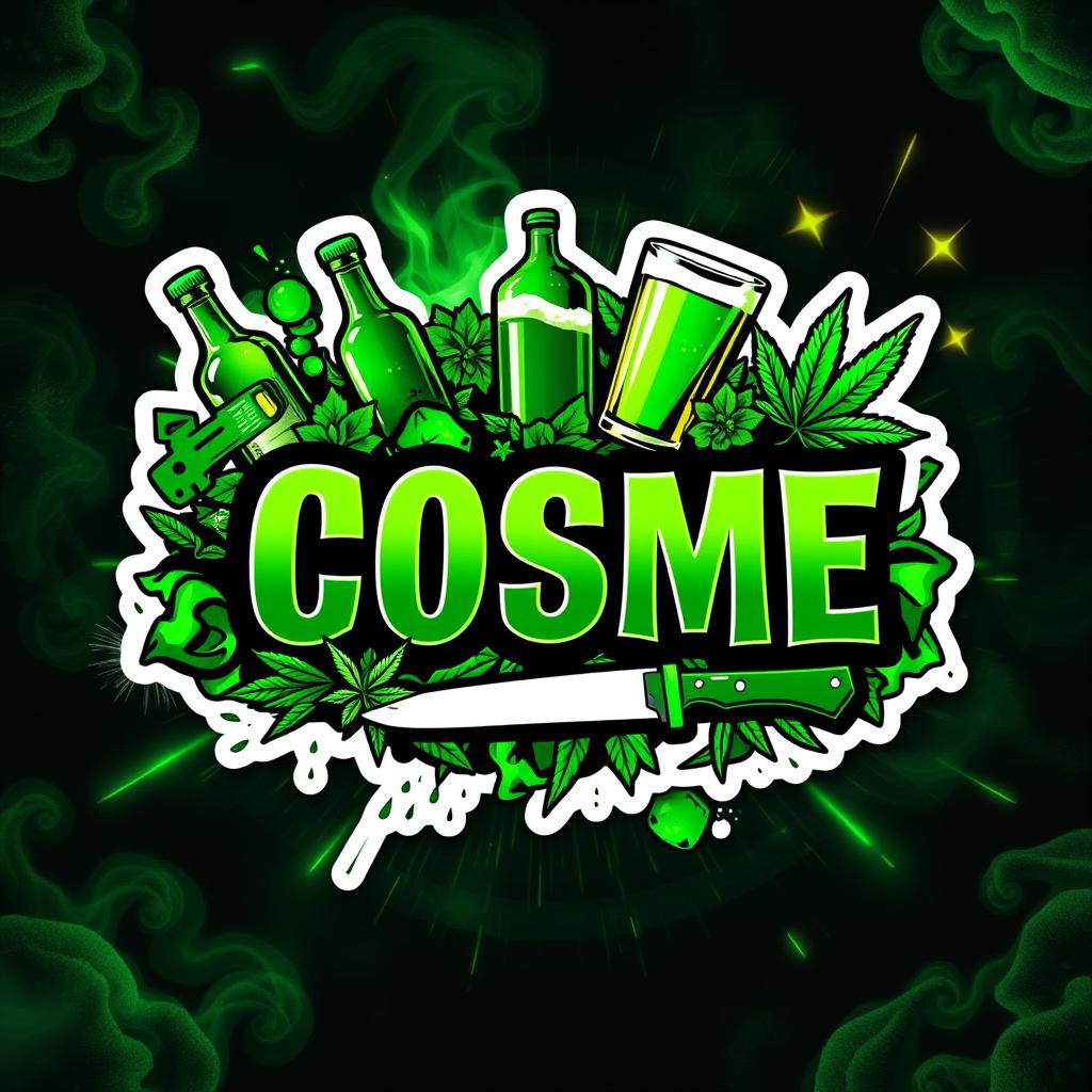 A hooligan and urban-style sticker featuring the word ‘COSME’ in the center, written in very large, thick, aggressive, and eye-catching letters