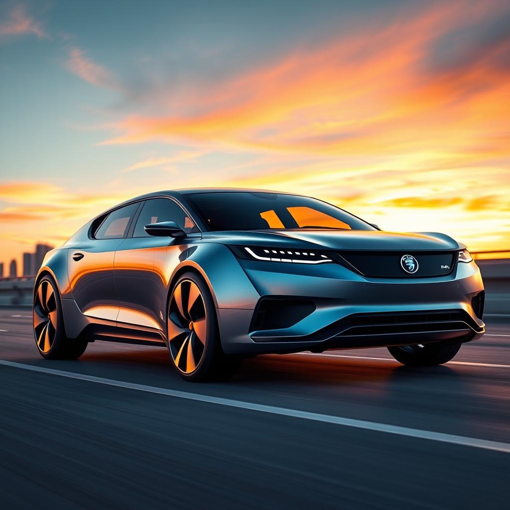A futuristic Saab 2030 model, showcasing sleek aerodynamic lines and an innovative car design