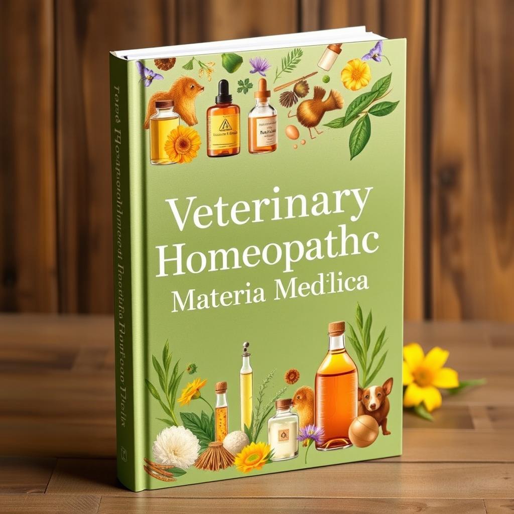 A visually stunning book cover for a veterinary homeopathic materia medica