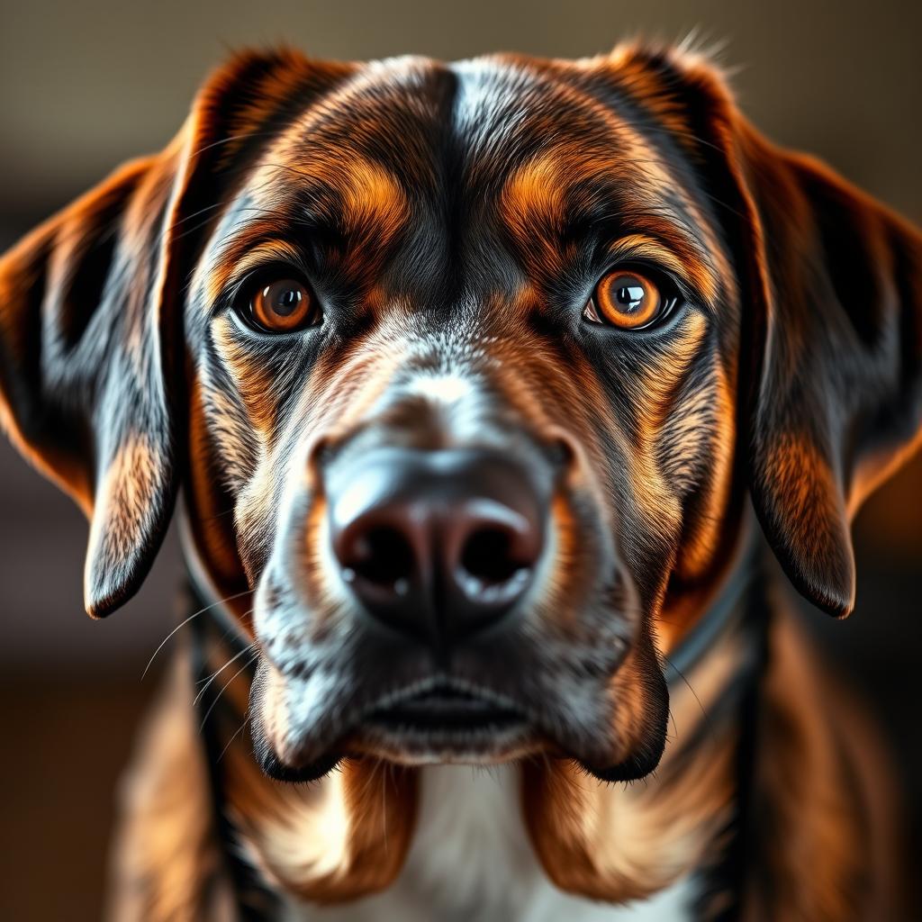 A realistic close-up portrait of a dog's head, showcasing its distinct features