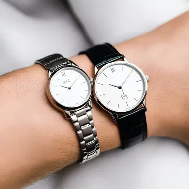 The engaged couple engraved their initials on the back of their analog watches as a symbol of their love.