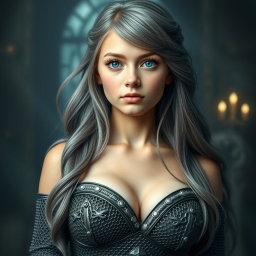 A realistic photograph of a very busty, cute, innocent, and beautiful slim Ukrainian cleric healer girl