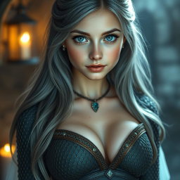 A realistic photo of a very busty, cute, innocent, and beautiful slim Ukrainian cleric healer girl