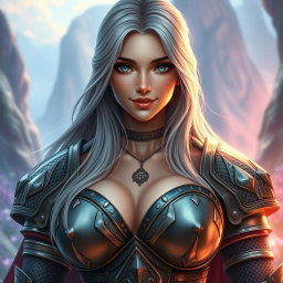 A stunning European cleric character, featuring very bright turquoise eyes and long, flowing ash grey hair