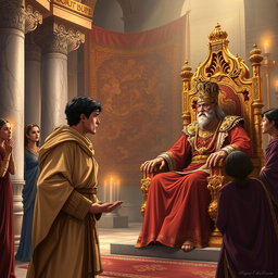 A scene illustrating Daniel gaining the trust of King Darius in an ancient Persian palace