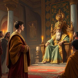A scene illustrating Daniel gaining the trust of King Darius in an ancient Persian palace