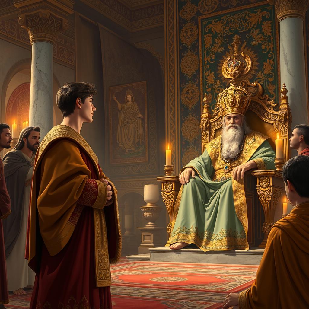 A scene illustrating Daniel gaining the trust of King Darius in an ancient Persian palace