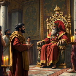 A scene illustrating Daniel gaining the trust of King Darius in an ancient Persian palace