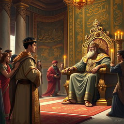 A scene illustrating Daniel gaining the trust of King Darius in an ancient Persian palace