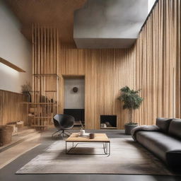 Subtly upgrade the previous industrial minimalist house by incorporating 30% bamboo elements into the facade, achieving a 1000% aesthetic improvement